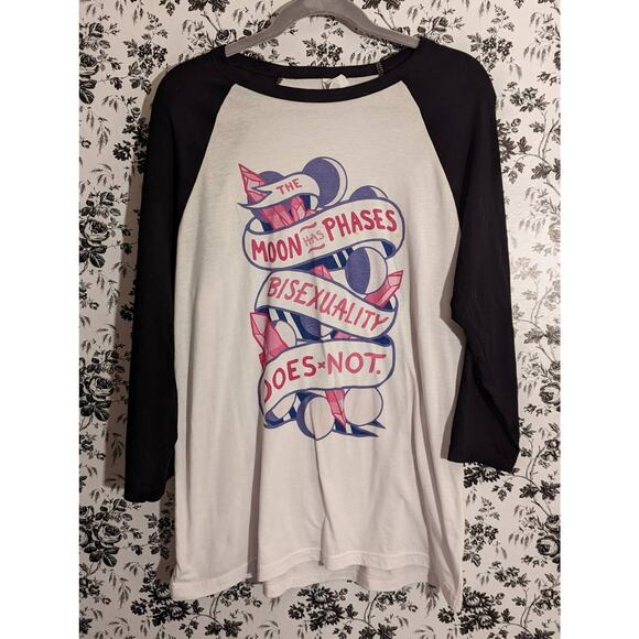 LookHUMAN The Moon Has Phases Bisexuality Does Not Long Sleeve Baseball Tee L - Picture 2 of 8